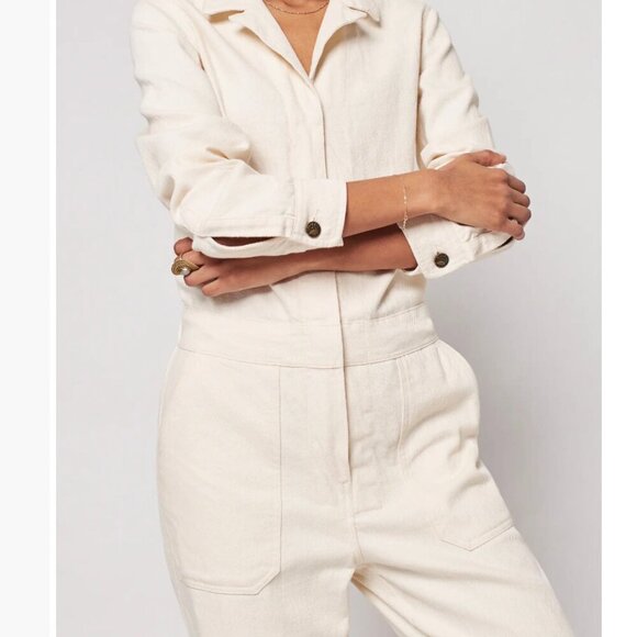FAHERTY Overland Twill Jumpsuit Stretch Organic Cotton Natural  NWT Size S - Picture 4 of 13